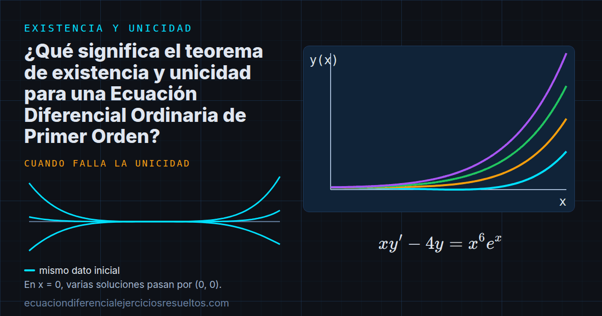 ¿Qué significa el teorema de existencia y unicidad para una Ecuación Diferencial Ordinaria de Primer Orden?